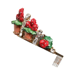 Red Floral Flowerpot Crystal Gold Crown Tiara Headband