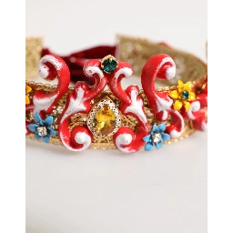 Red Carretto Multicolor Crystal Gold Tiara Crow Headband