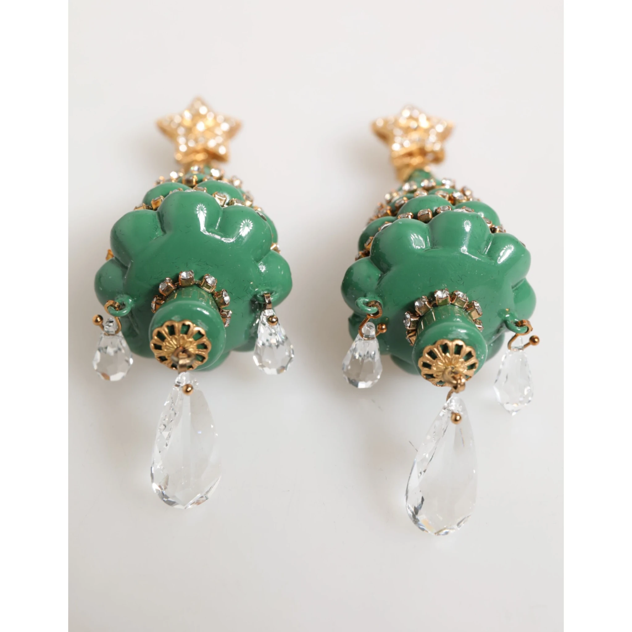 Gold Brass Multicolour Christmas Tree Earrings
