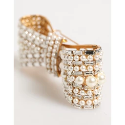 Gold Brass Glas Crystal Faux Pearl Embellished Brooch