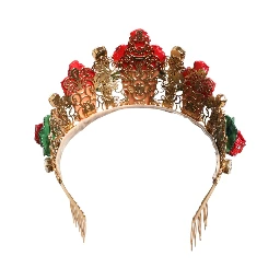 Red Floral Flowerpot Crystal Gold Crown Tiara Headband