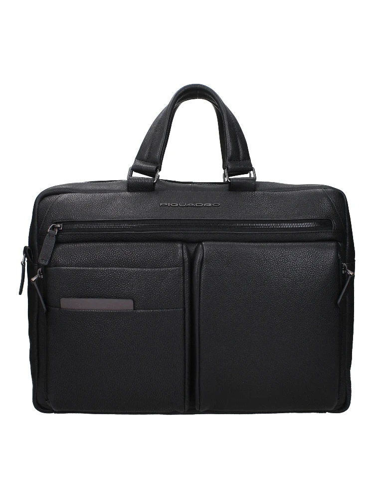 Black Leather Business And Laptop Bag