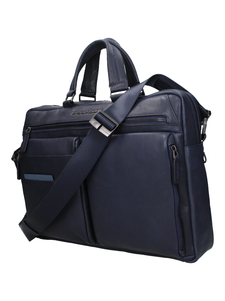 Blue Leather Business And Laptop Bag