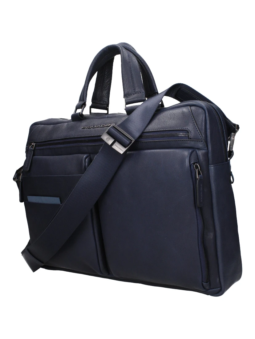 Blue Leather Business And Laptop Bag
