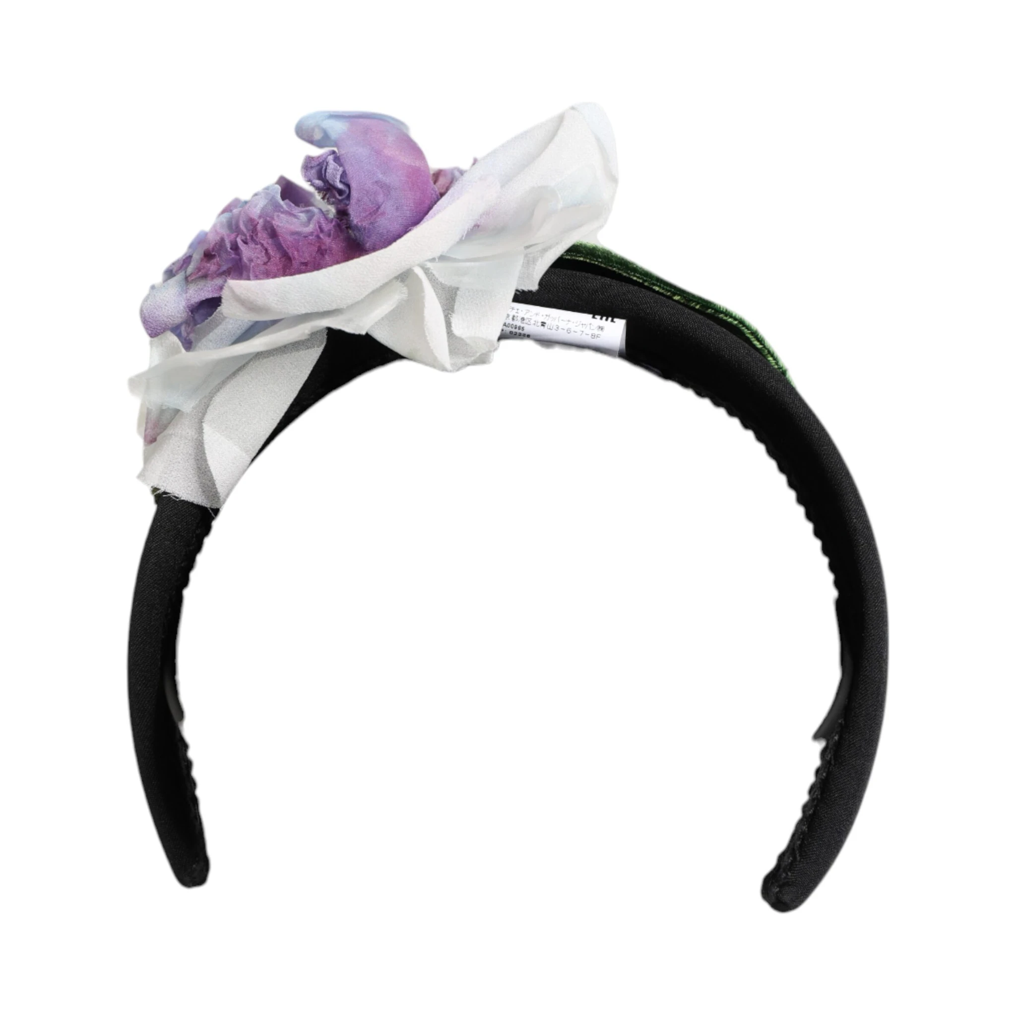 Black Green Silk Purple White Floral Appliqué Accessory Headband