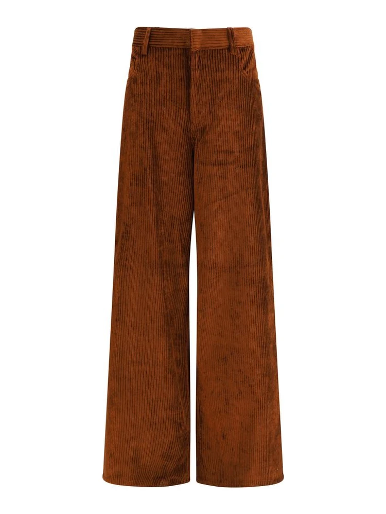 Brown Cotton Casual Pants