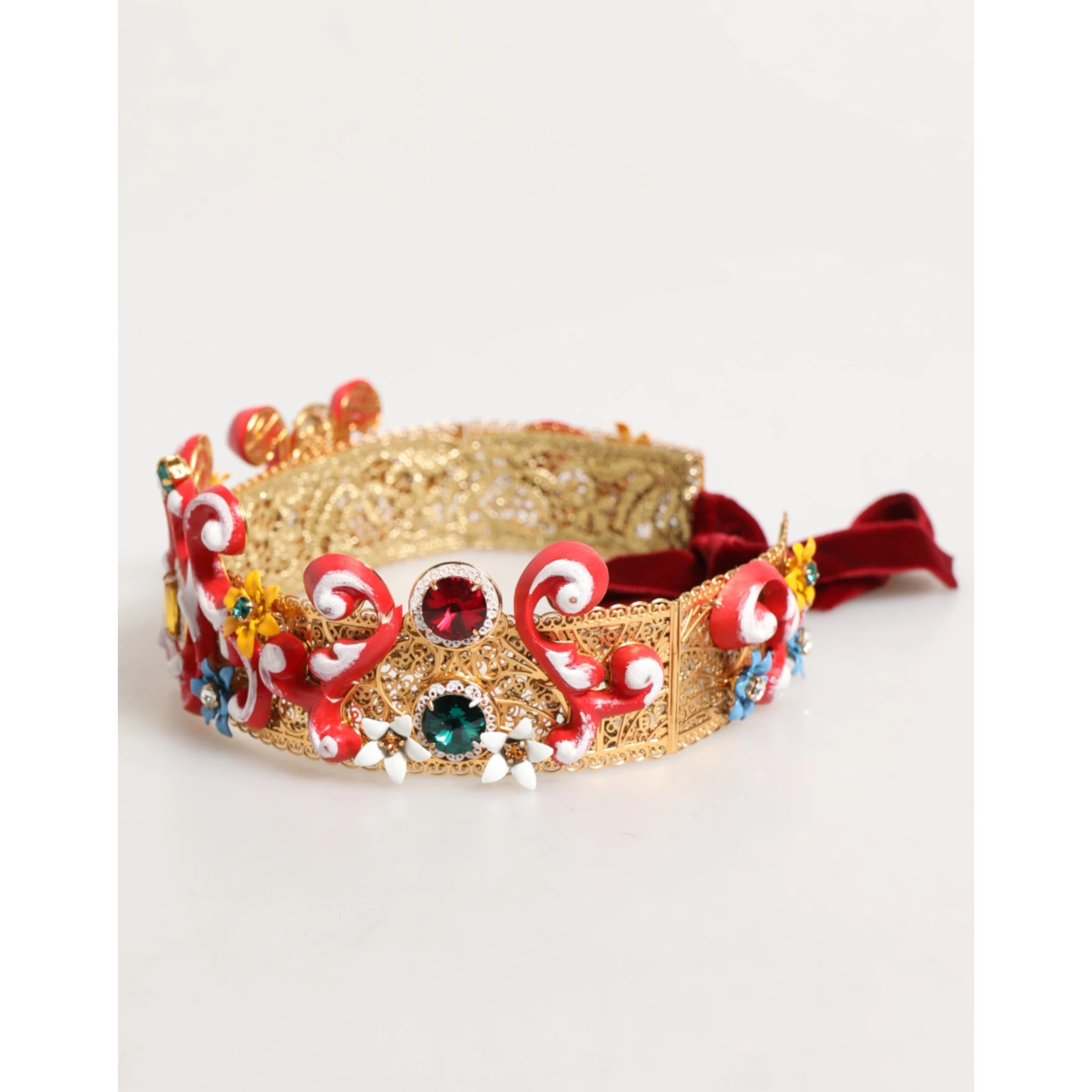 Red Carretto Multicolor Crystal Gold Tiara Crow Headband