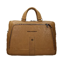 Beige Leather Business And Laptop Bag