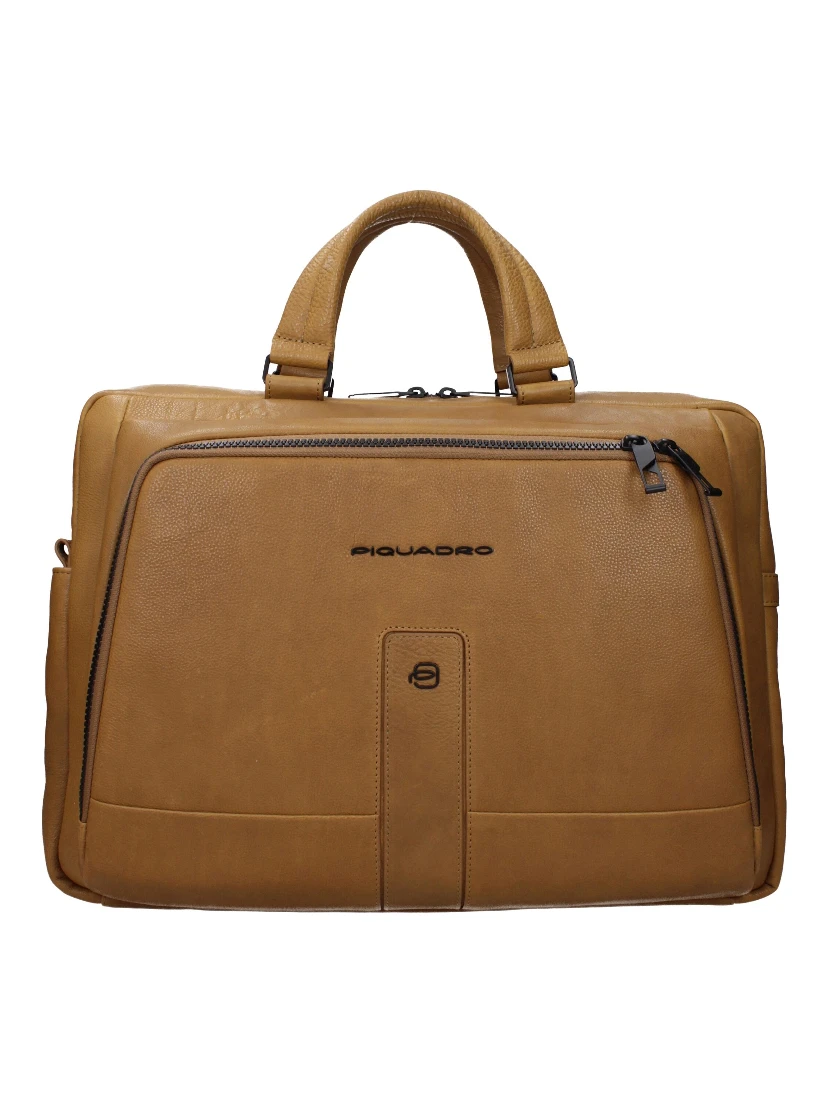 Beige Leather Business And Laptop Bag