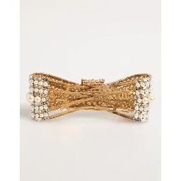 Gold Brass Glas Crystal Faux Pearl Embellished Brooch