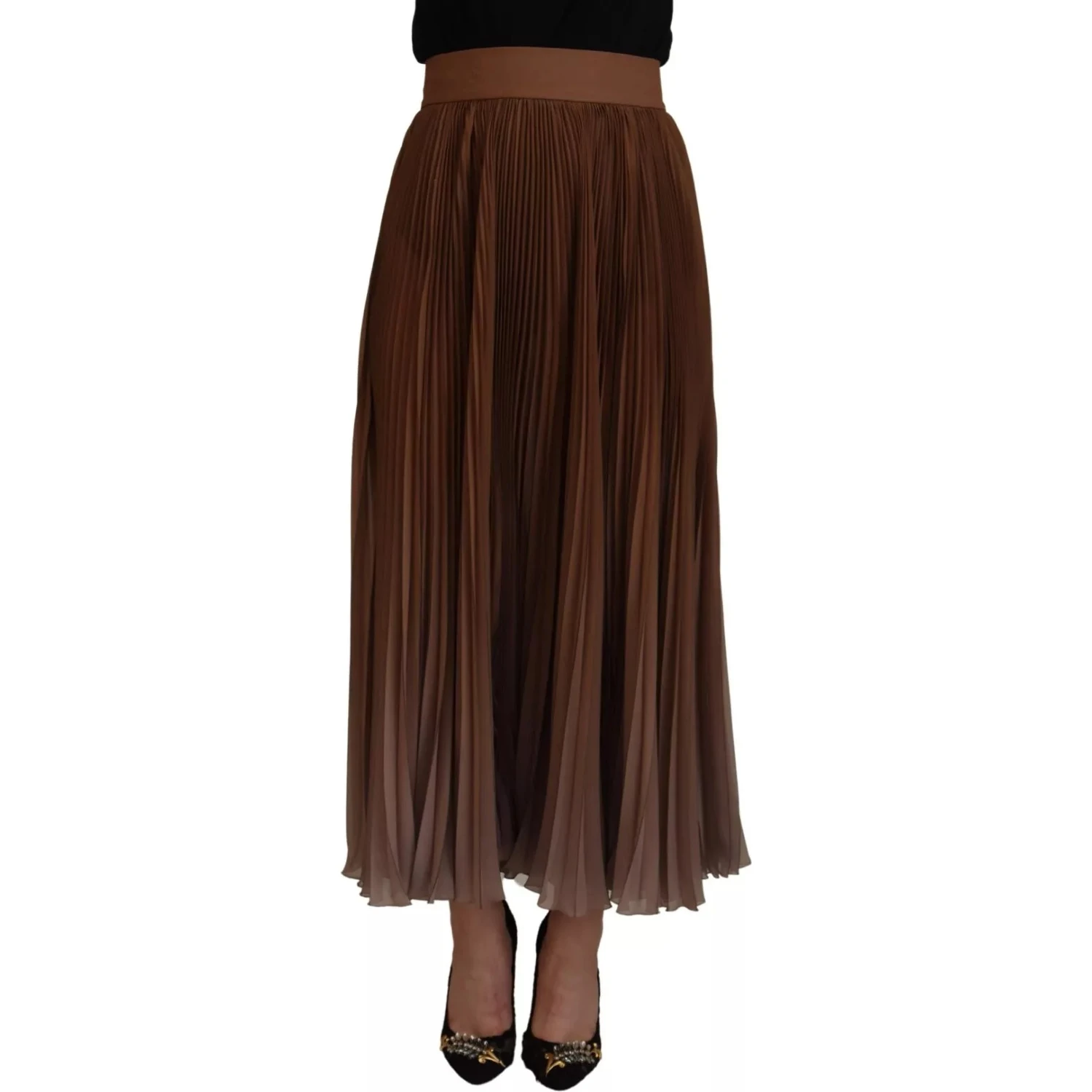 Beige Longuette Plisse Chiffon Midi Skirt
