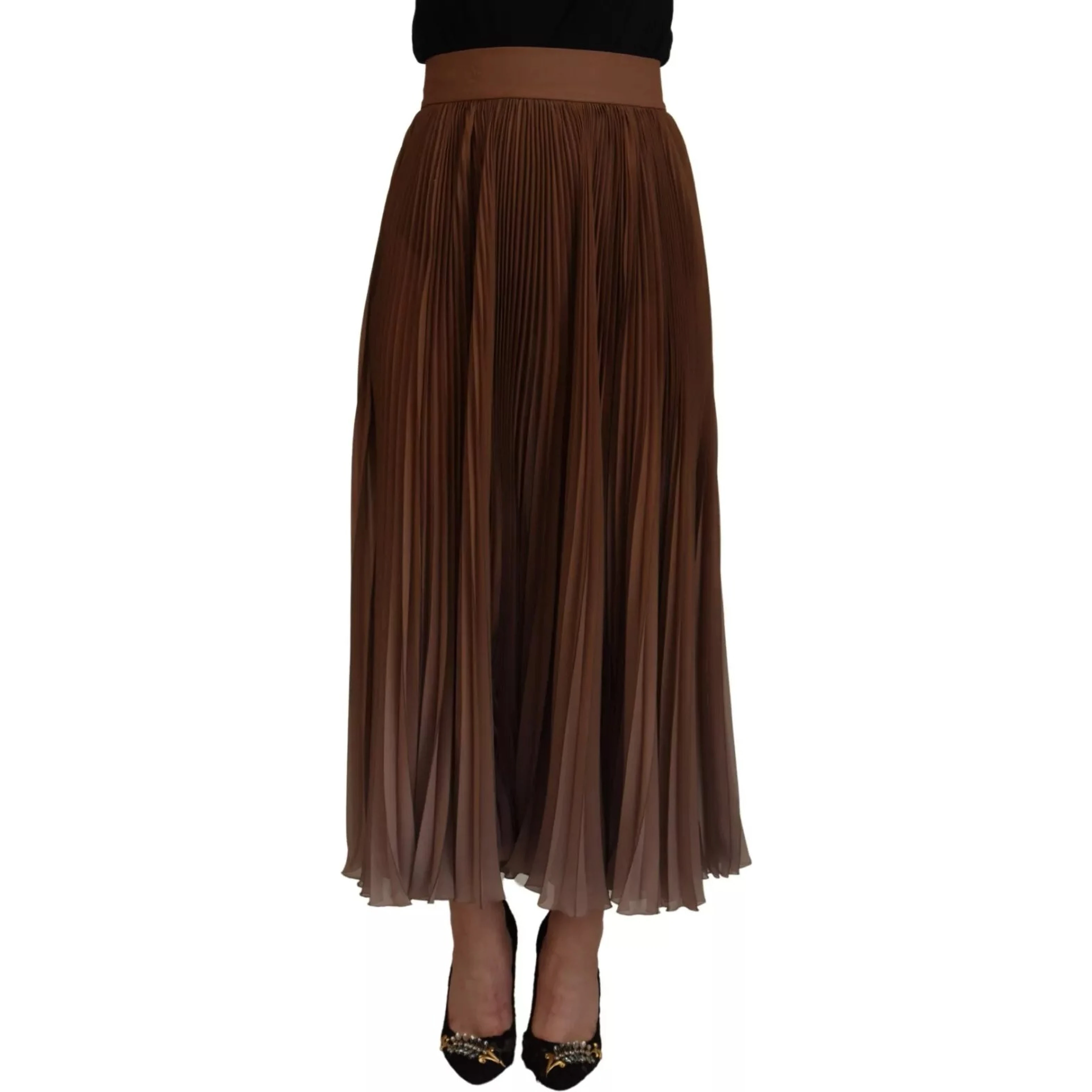 Beige Longuette Plisse Chiffon Midi Skirt
