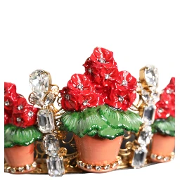 Red Floral Flowerpot Crystal Gold Crown Tiara Headband
