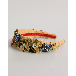 Multicolor Crystal Floral Gold Green Velvet Crown Headband