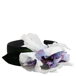 Black Green Silk Purple White Floral Appliqué Accessory Headband