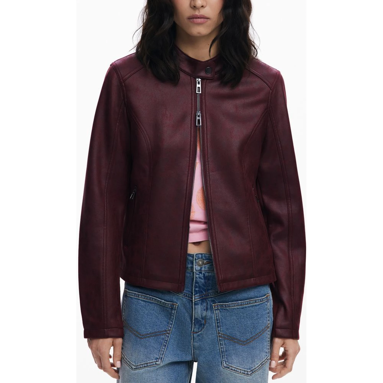 Red Polyester Women Jacket