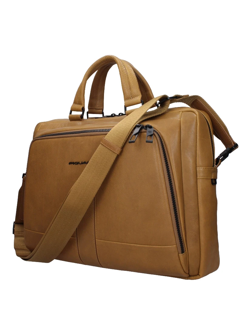 Beige Leather Business And Laptop Bag