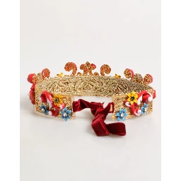 Red Carretto Multicolor Crystal Gold Tiara Crow Headband