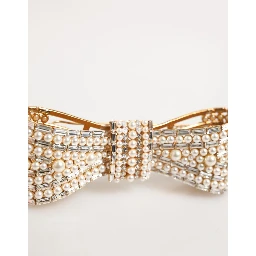 Gold Brass Glas Crystal Faux Pearl Embellished Brooch