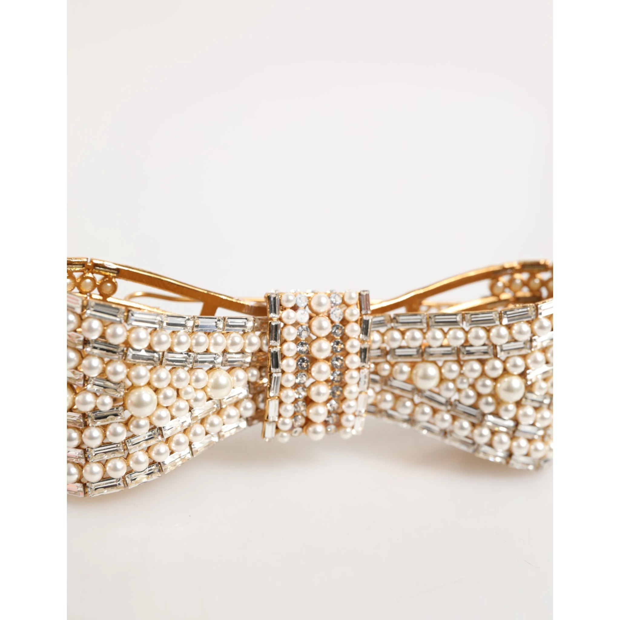 Gold Brass Glas Crystal Faux Pearl Embellished Brooch