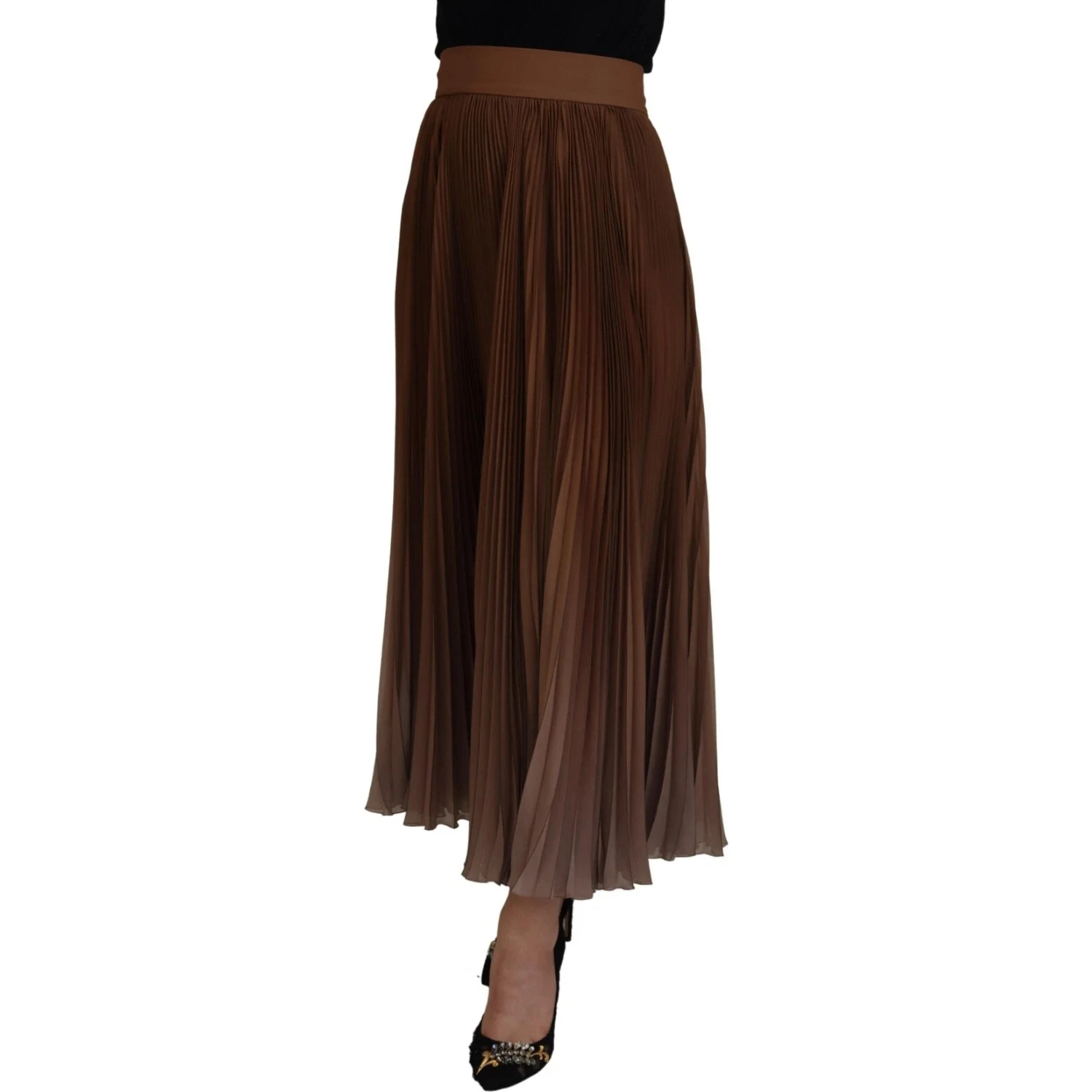 Beige Longuette Plisse Chiffon Midi Skirt