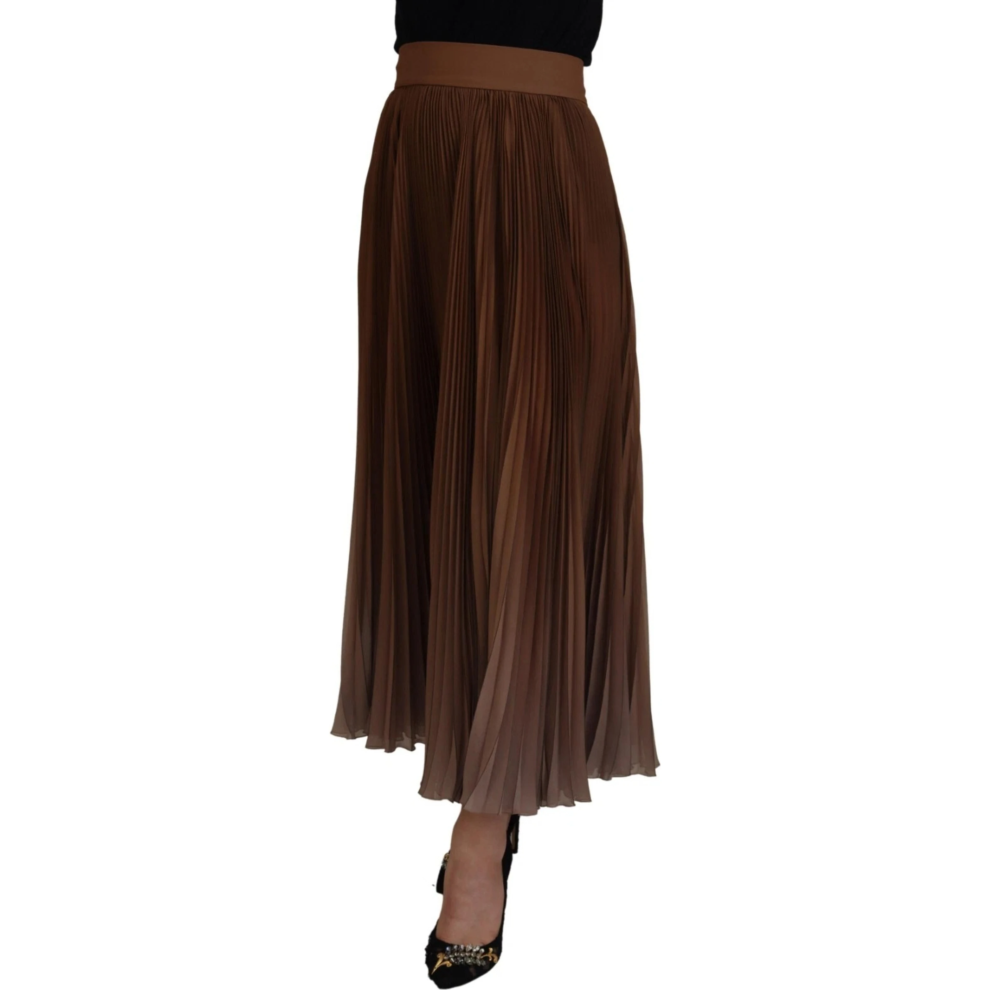 Beige Longuette Plisse Chiffon Midi Skirt