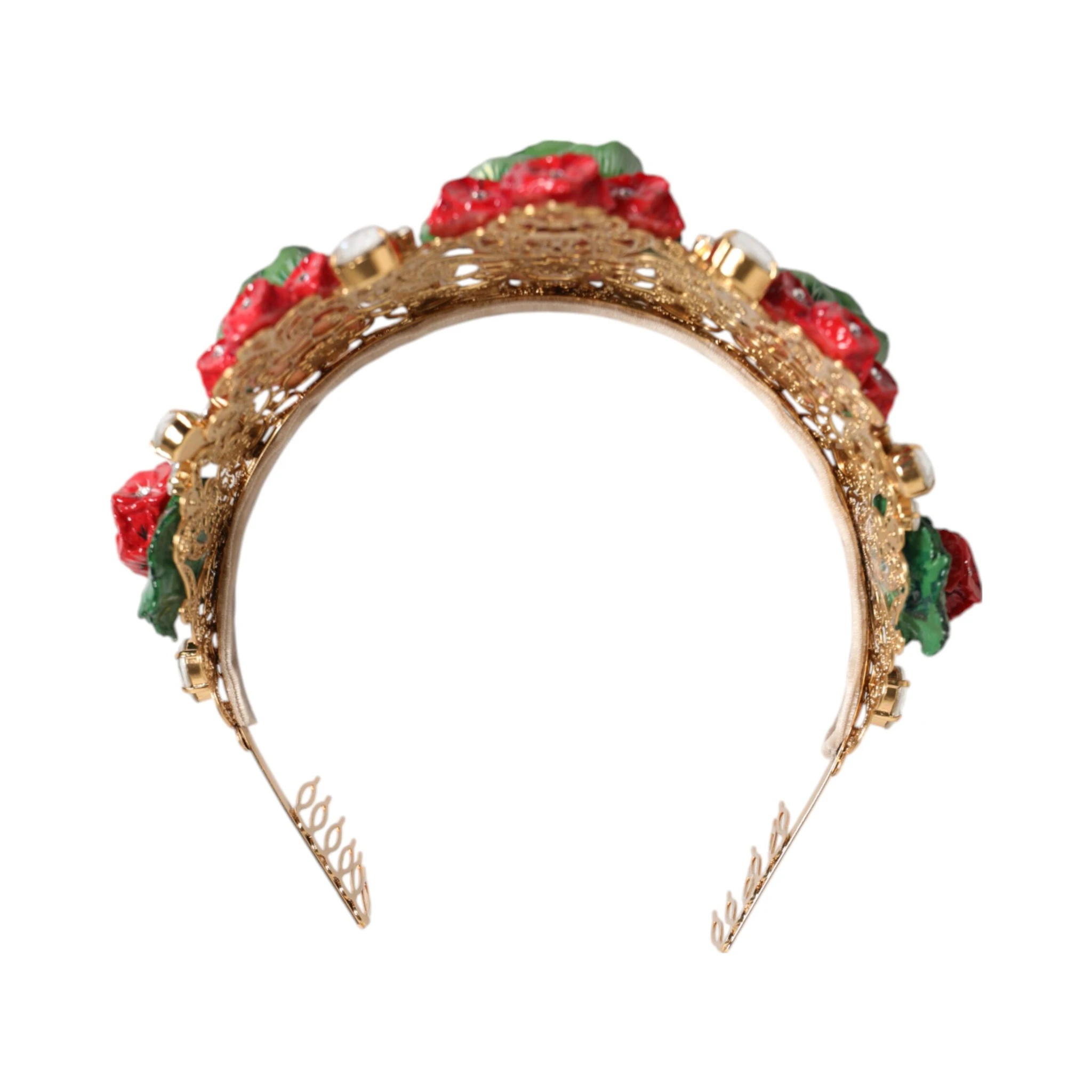 Red Floral Flowerpot Crystal Gold Crown Tiara Headband