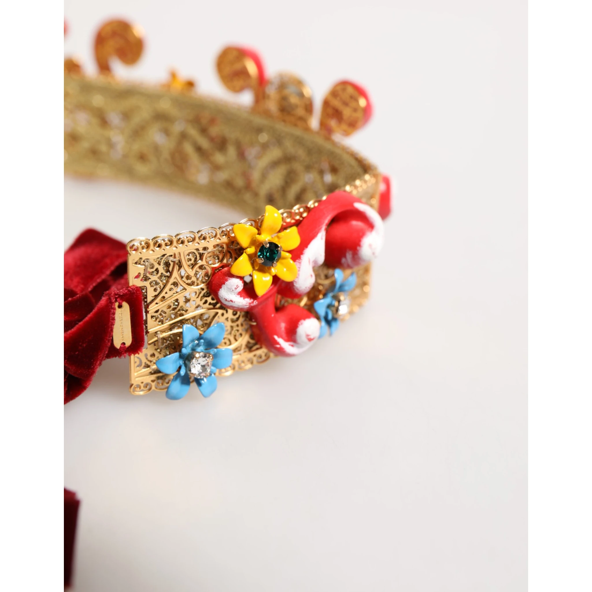 Red Carretto Multicolor Crystal Gold Tiara Crow Headband