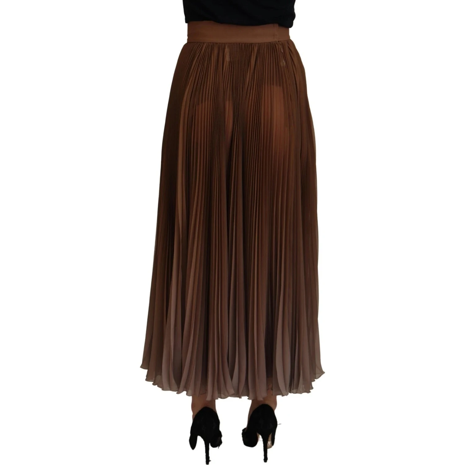Beige Longuette Plisse Chiffon Midi Skirt