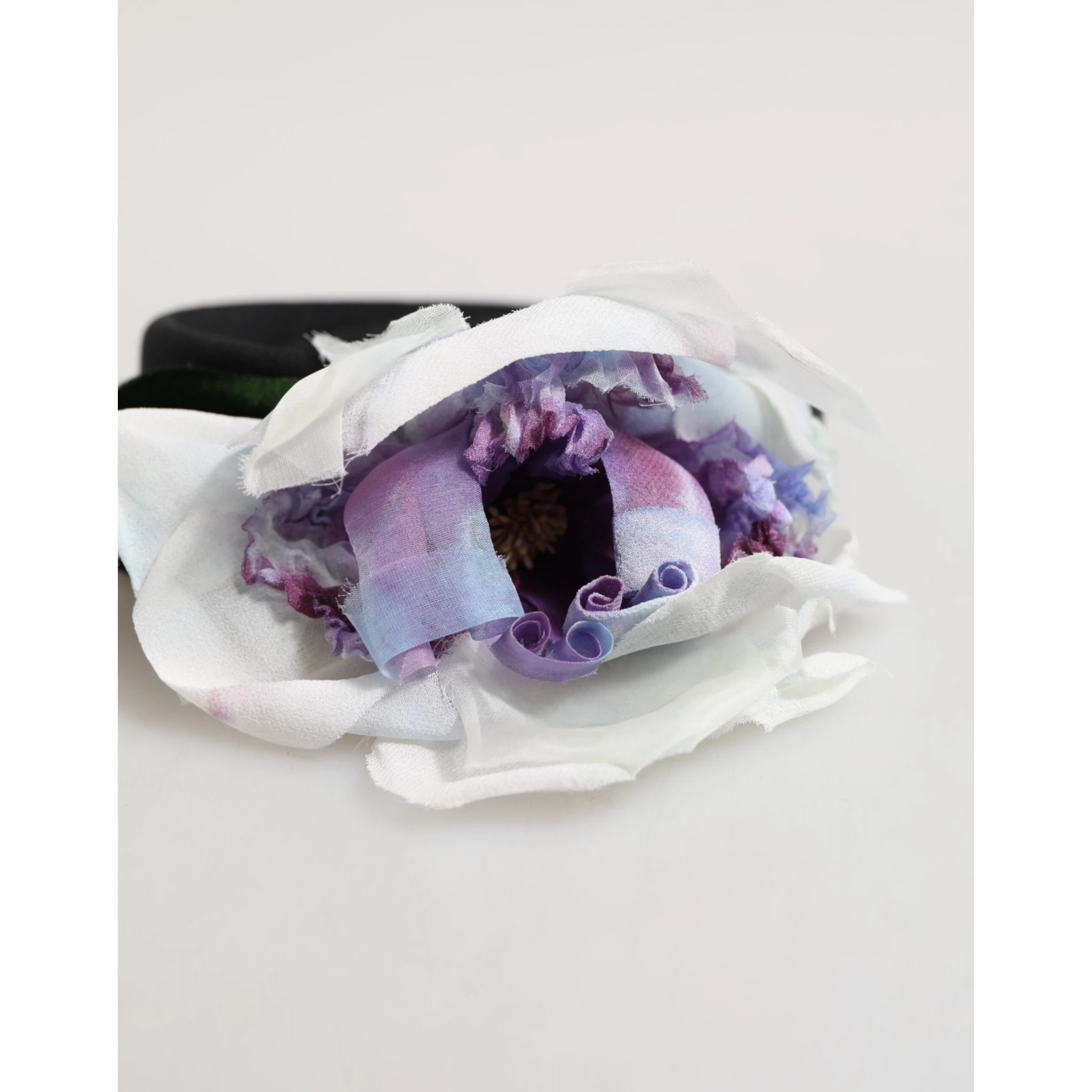 Black Green Silk Purple White Floral Appliqué Accessory Headband