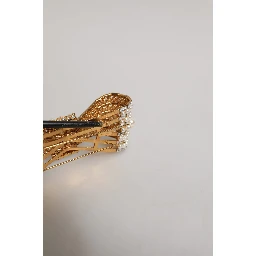 Gold Brass Glas Crystal Faux Pearl Embellished Brooch