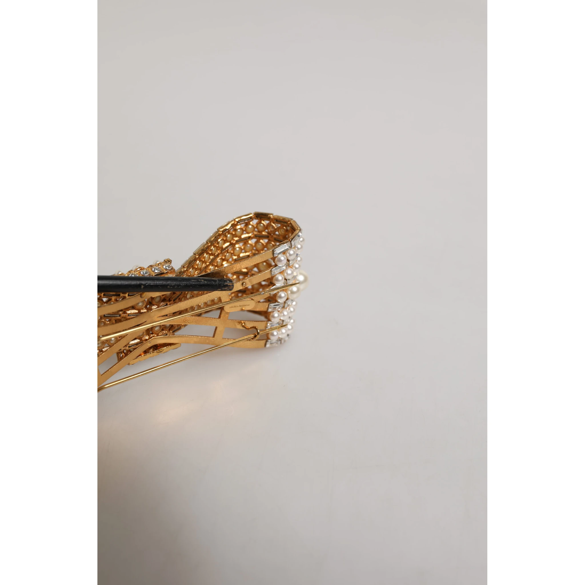 Gold Brass Glas Crystal Faux Pearl Embellished Brooch