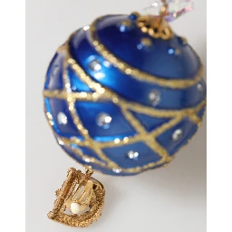 Gold Brass Blue Christmas Ball Crystal Drop Clip On Earrings