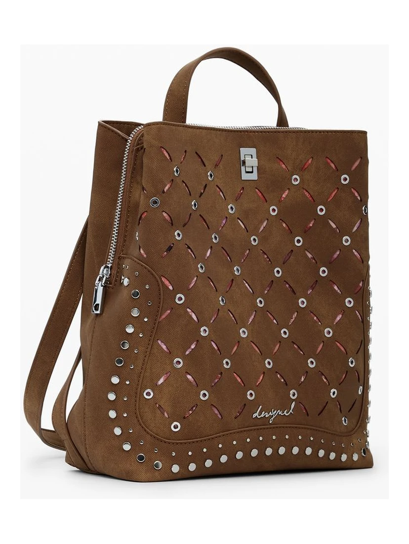 Brown Polyethylene Women Backpack
