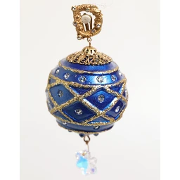 Gold Brass Blue Christmas Ball Crystal Drop Clip On Earrings