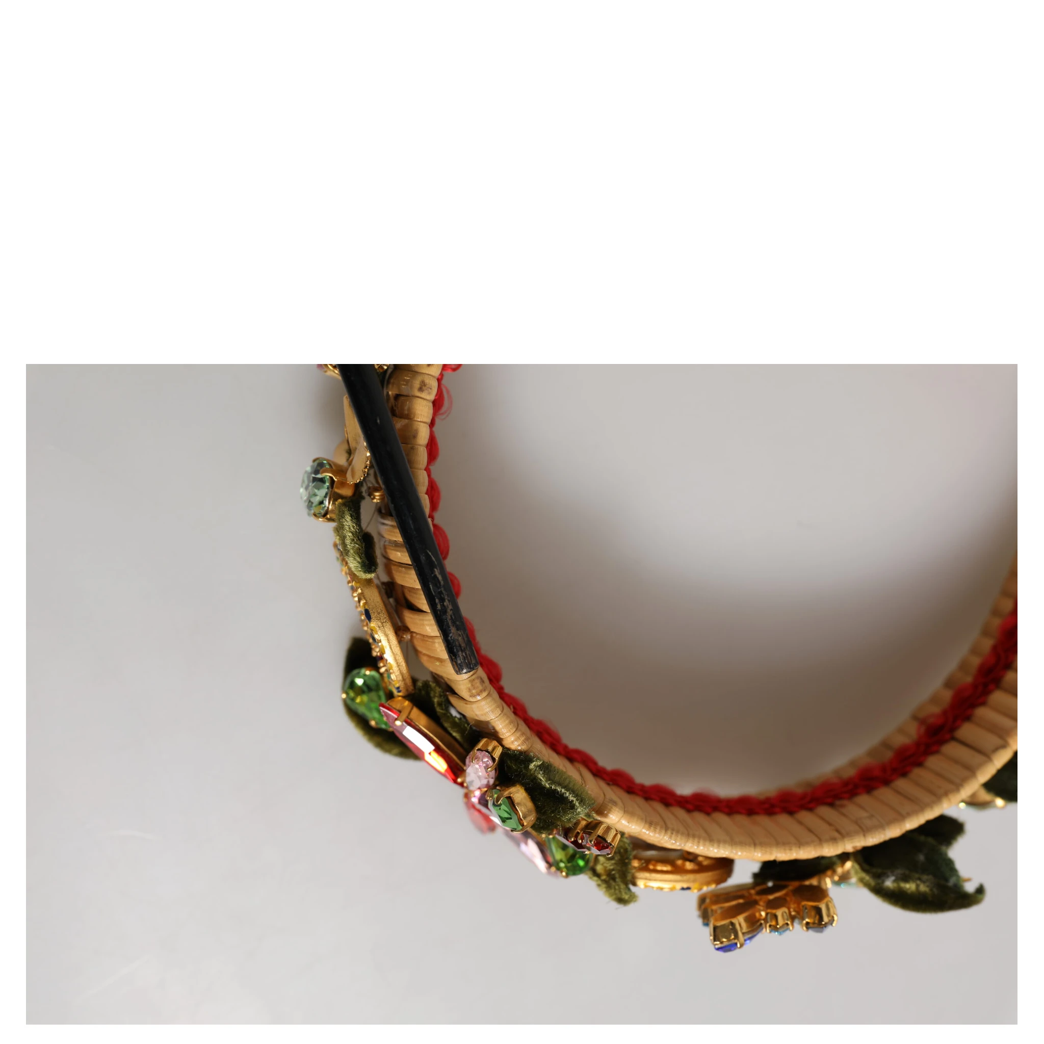 Multicolor Crystal Floral Gold Green Velvet Crown Headband