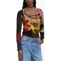 Brown Elastane Women T-Shirt