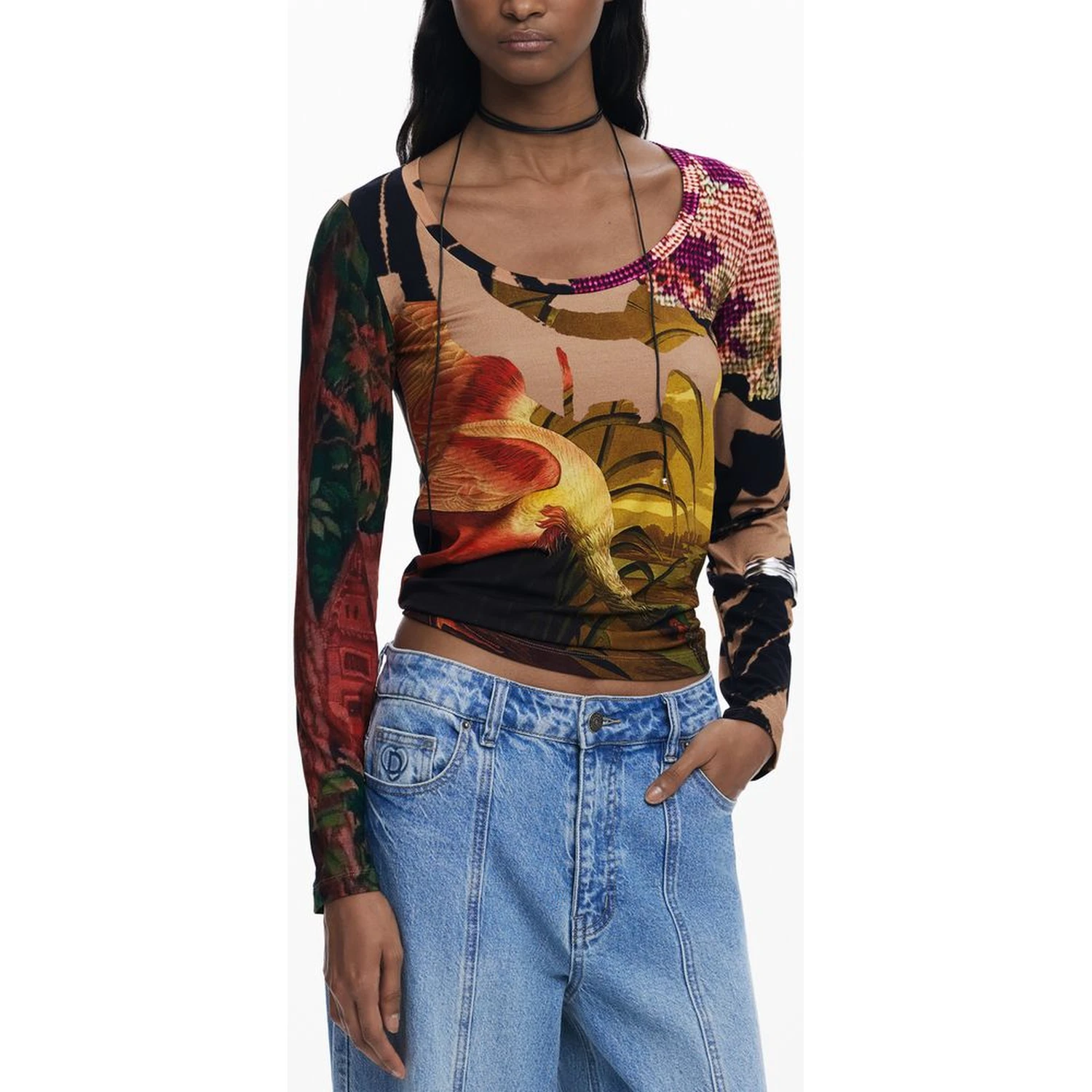 Brown Elastane Women T-Shirt