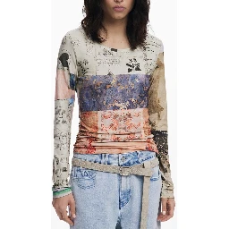 Beige Viscose Women Top
