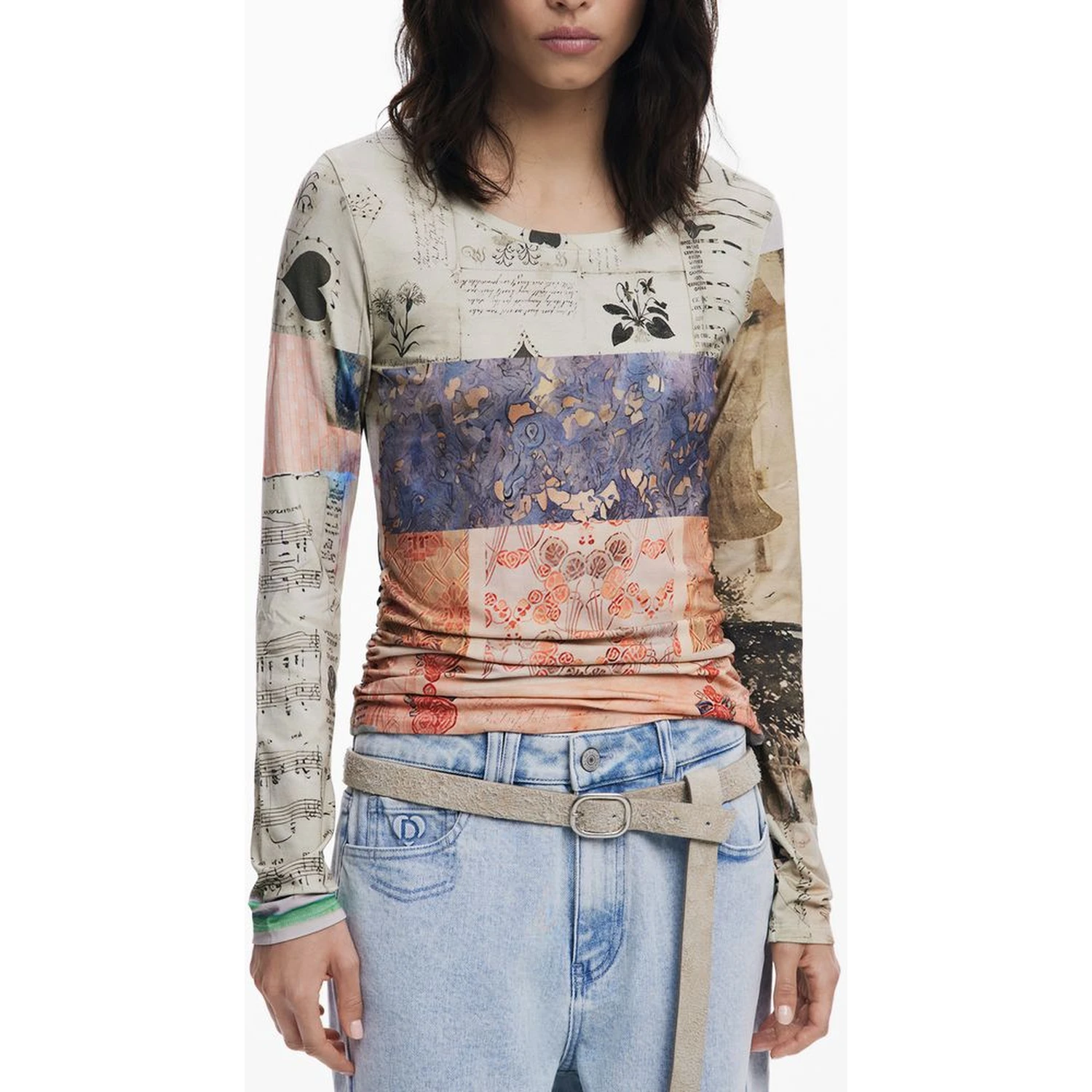 Beige Viscose Women Top