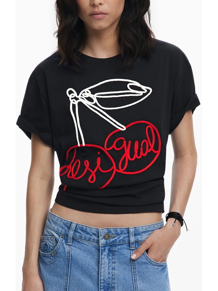 Black Cotton Women T-Shirt