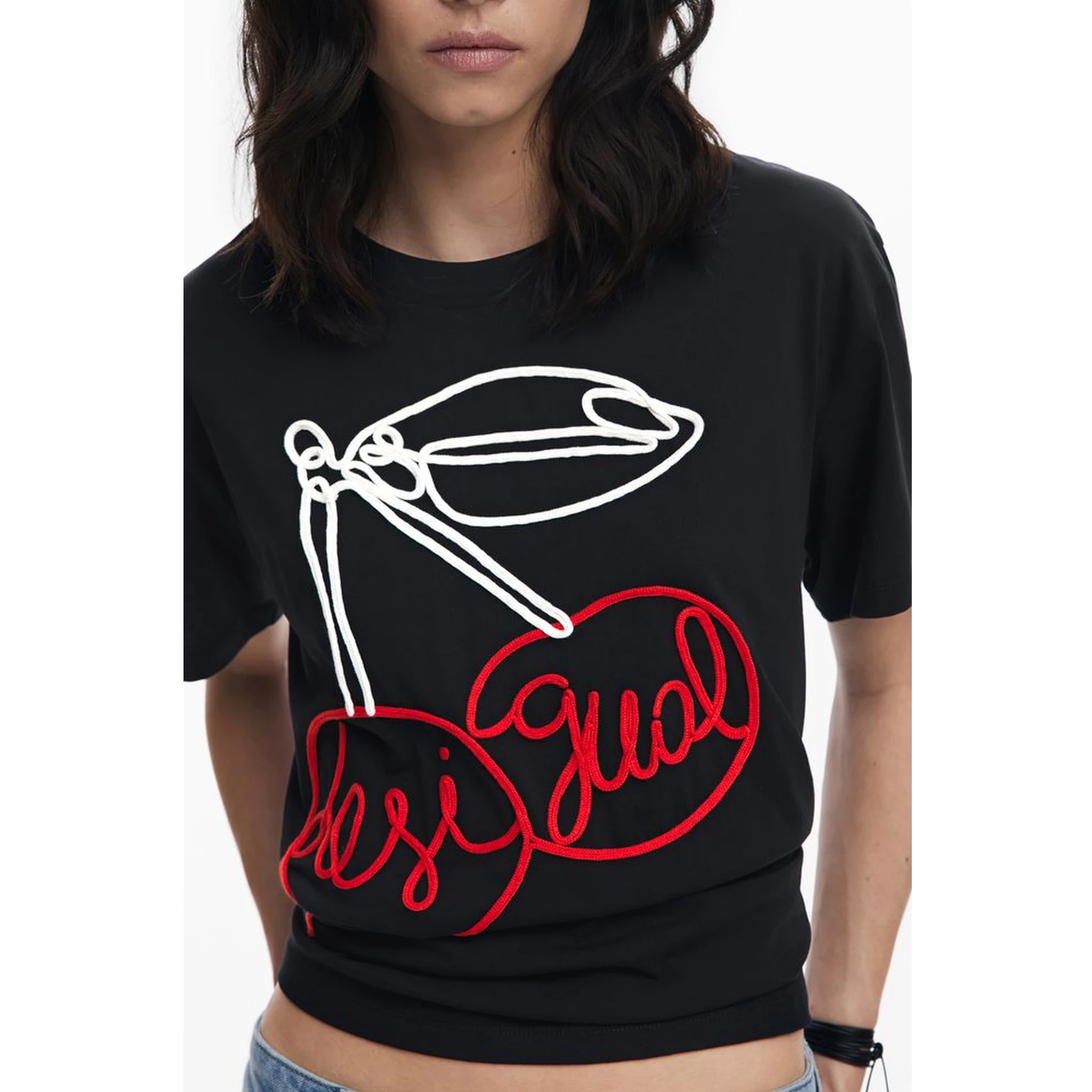 Black Cotton Women T-Shirt