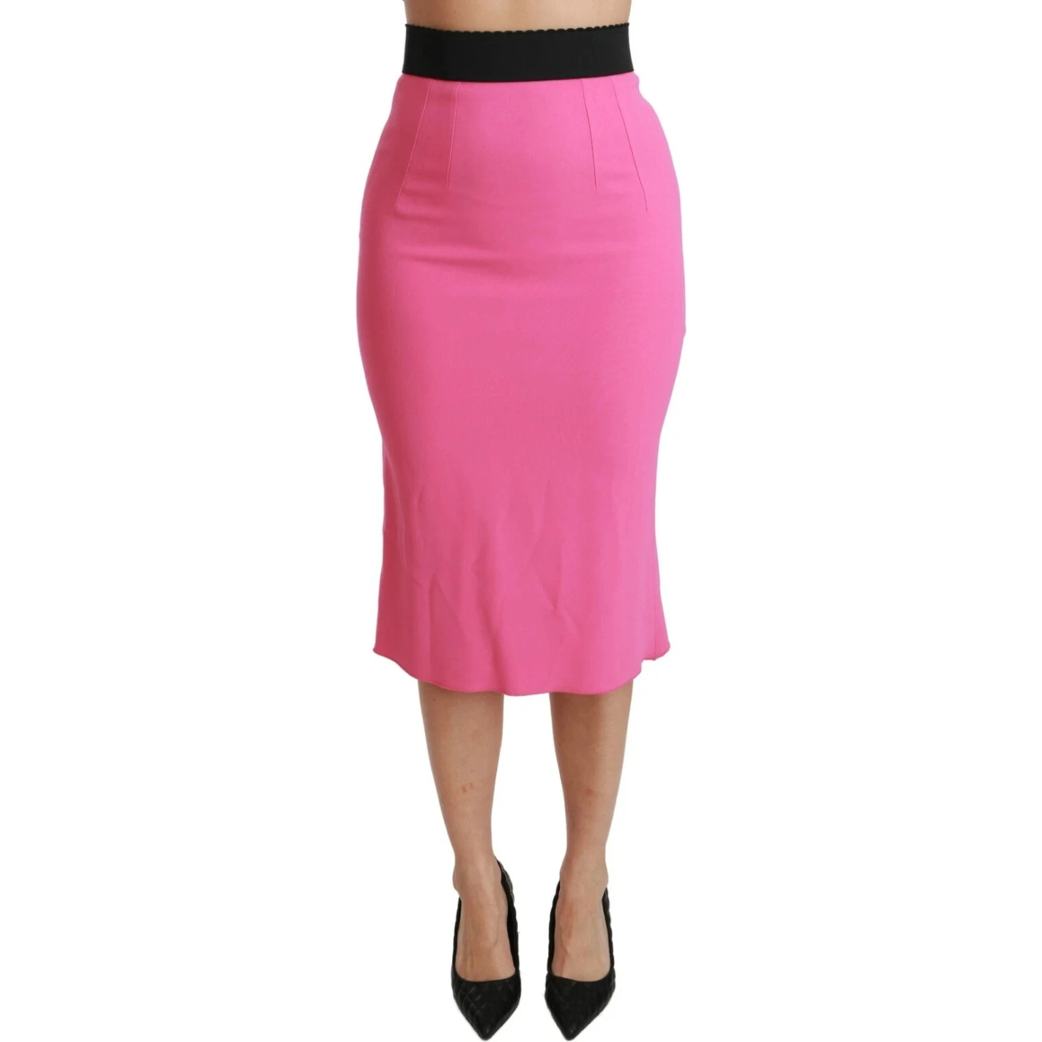 Pink High Waist Pencil Cut Midi Skirt