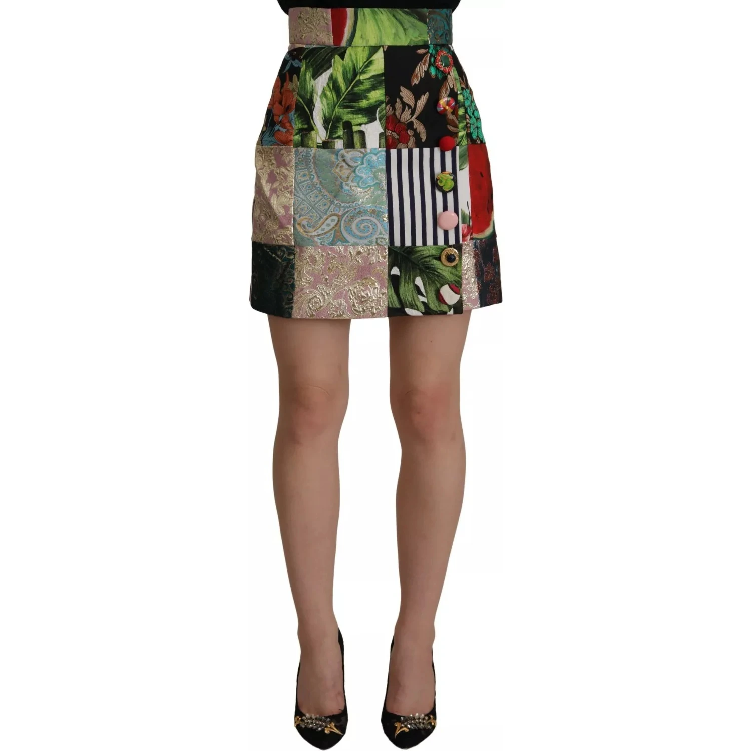 Multicolor Patchwork A-line Polyester Skirt