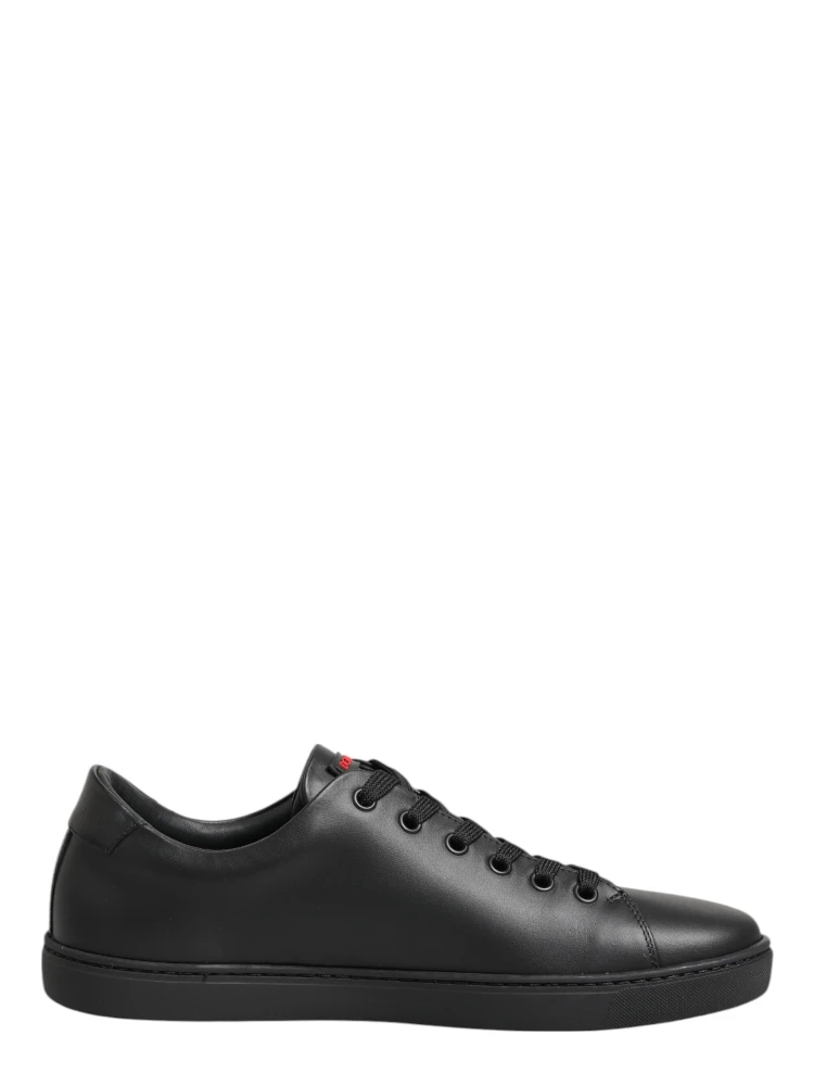 Black Leather Crystal Heart Low Top Sneakers  Shoes
