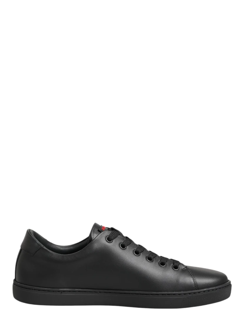 Black Leather Crystal Heart Low Top Sneakers  Shoes