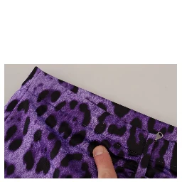 Purple Leopard Print Pencil Cut Mini Skirt