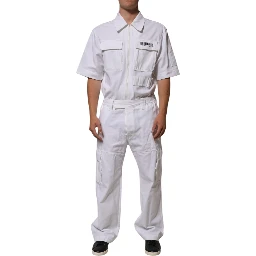 White Barcode Patch Utility Zip Jumpsuit Pants