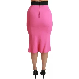 Pink High Waist Pencil Cut Midi Skirt