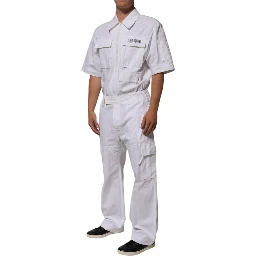 White Barcode Patch Utility Zip Jumpsuit Pants